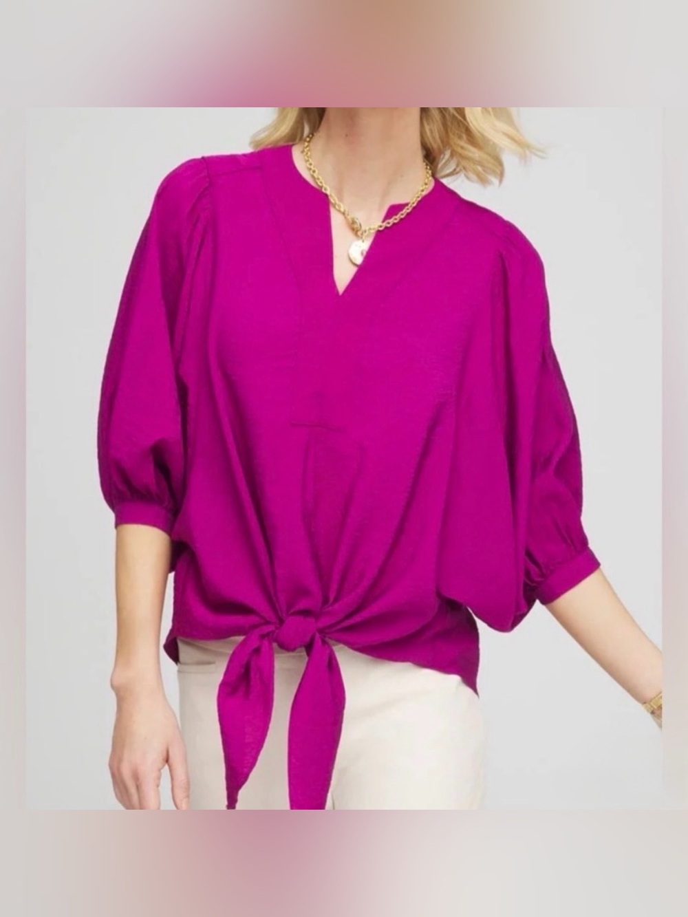 Chico’s tie front blouse in magenta pink| Size: 3 (16)